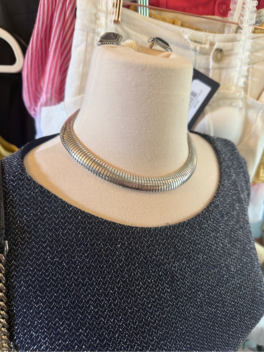 Vintage Silver Statement Snake Chain Collar Necklace - Women's Jewelry